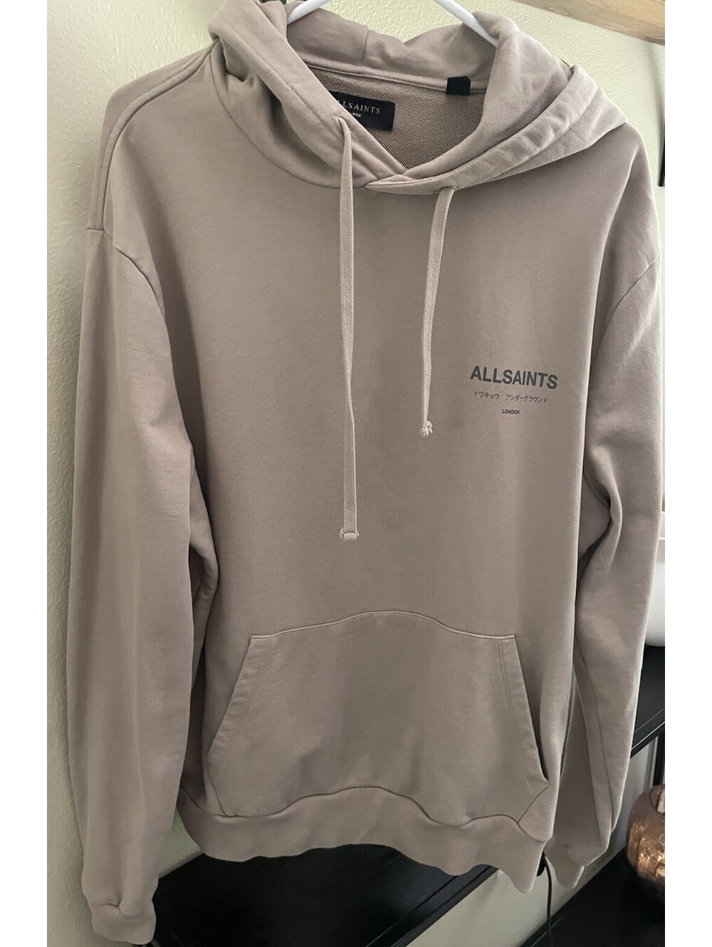 Mens ALLSAINTS Pullover Hoodie, Light Brown, Size Large